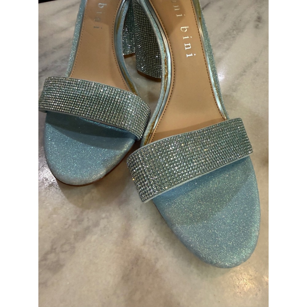 Gianni Bini Womens Sky Blue Rhinestone Block Heel Ankle Strap Sandals Size 10 - Picture 11 of 15